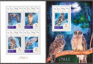 Solomon Islands 2013 Birds Owls sheet + S/S MNH