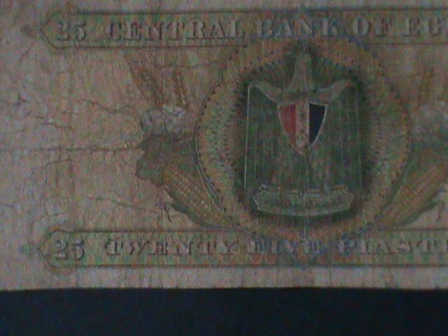 EGYPT-CENTRAL BANK OF EGYPT $25 PIASTRES-CIRCULATED-F-57 YEARS OLD-ANTIQUE