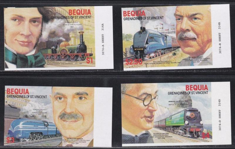 Bequia # 237-240, Railroad Engineers & Locomotives, Imp NH