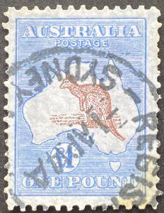 used 1913 Australia £1 kangaroo stamp 1.  w/m , sg#15 no fault or crease