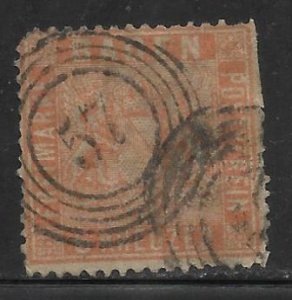 Baden - Scott #13 6Kr Red orange, Coat of Arms, Fair - Used, SCV=$72.50