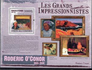 Comoro Islands 2009 RODERIC O'CONOR Irish Painter s/s Perforated Mint (NH)