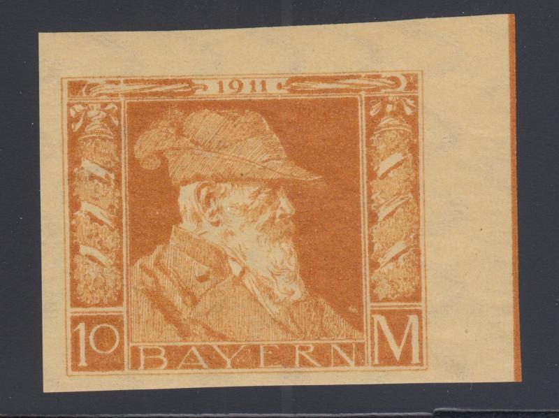 Bavaria Sc 90a MNH. 1911 10m Prince, sheet corner single XF