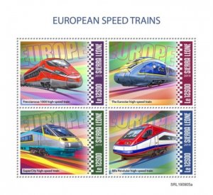 Sierra Leone - 2019 European Speed Trains - 4 Stamp Sheet - SRL190905a