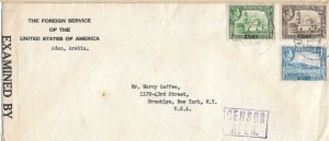 American Consular Service Aden to Brooklyn, NY 1940 Censor Ty 2 (C5451)