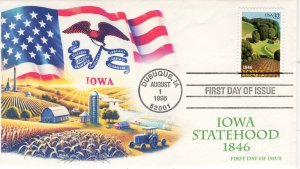 AO-3088-3, 1996, Iowa Statehood, First Day Cover, Standard Postmark, Add-on Cach