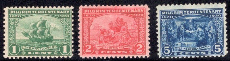 US Stamps Scott #548, 549, 550 Pilgrim Tercentenary Mint  Hinged SCV $38.75