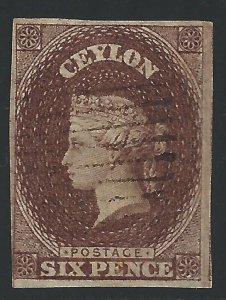 1859 CEYLON - SG n. 6a  6d brown USED