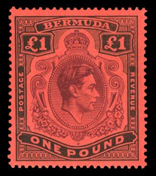 Bermuda #128var (SG 121) Cat£275, 1938-53 George VI, £1 purple and black, n...