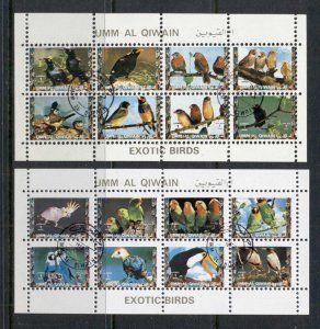 Umm al Qiwain 1972 Birds, Parrots & Finches II 2xsmall sheetlet (Mi#1418-33) CTO