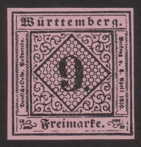 1851, Germany Wurttemberg 9Kr, MNG, Sc 5, FORGERY / REPRINT