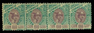 BRAZIL 1894 Hermes head  1000reis green & violet  Scott 122  mint MNH strip of 4