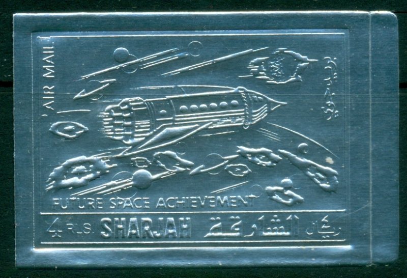 Sharjah 1972 Mi#1063B Space Achievement, Future Achievements Silver Foil embo...