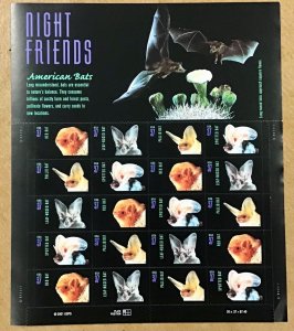 3661 Night Friends-American Bats , MNH 37c Sheet of 20  FV $7.40  2002