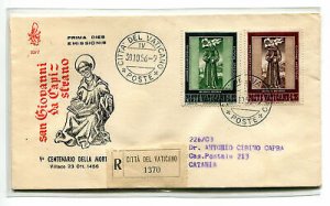 Vatican FDC Venetia 1956 San Giovanni Capestrano traveled Racc. For Italy