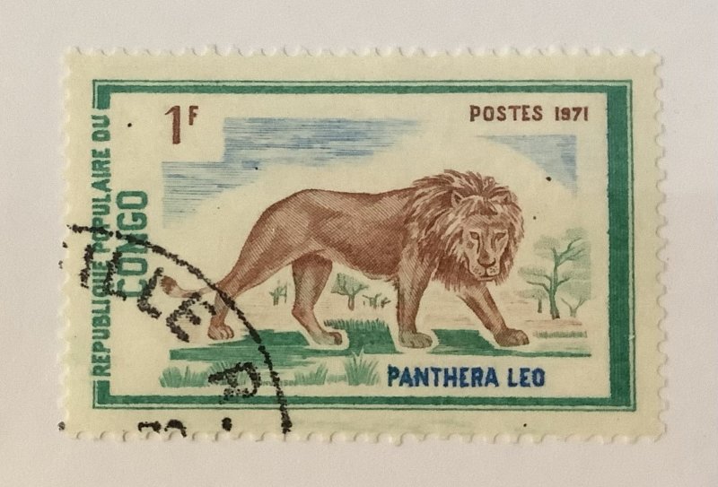 Congo 1972 Scott 268 CTO -  1fr,  Wildlife, Panthera leo