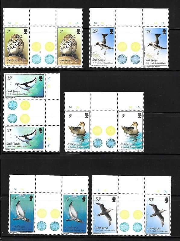 SOUTH GEORGIA Sc 109-23 NH GUTTER PAIRS OF 1987 - BIRDS. Sc$80 