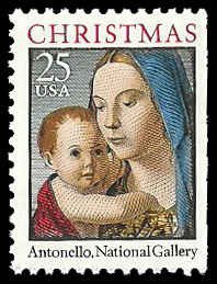 PCBstamps   US #2514a Bk Sgl 25c Madonna & Child, MNH, (4)