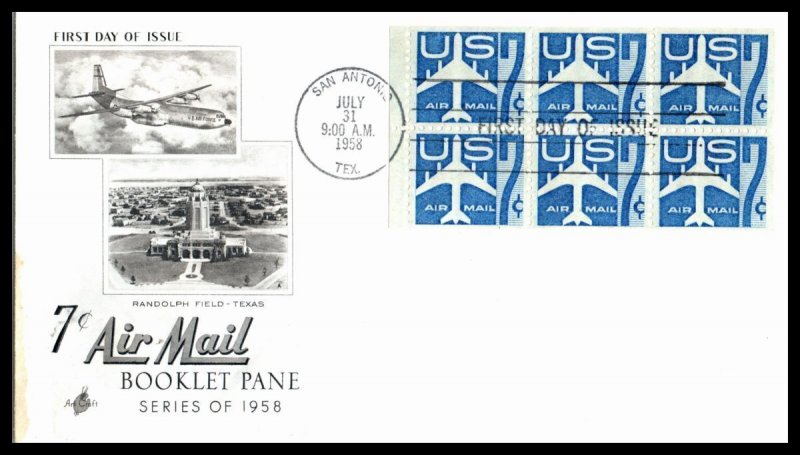 1958 Airmail 7c blue booklet pane Sc C51a FDC with ArtCraft cachet (05