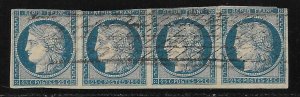 France Scott #6 Strip of 4 with Extended Grill Cancel F VF USED