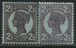 Queensland QV 1897 2 1/2d violet, blue 2 shades mint o.g.