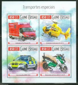 GUINEA BISSAU 2015 SPECIAL TRANSPORTS POLICE AMBULANCE SHEET OF FOUR STAMPS