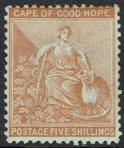 CAPE OF GOOD HOPE 1871 HOPE SEATED 5/- WMK CROWN CC NO GUM  