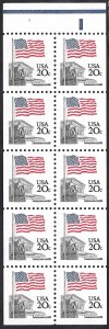 United States 1896b 20¢ Flag over Supreme Court (1981). Booklet pane of 10. MNH