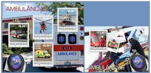 MOZAMBIQUE 2014 2 SHEETS m14426ab AMBULANCES HELICOPTERS