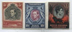 KUT KGVI 1941-44 5/ perf 13 by 13 1/2 and 10/, £1 both perf 14 mint o.g. hinged