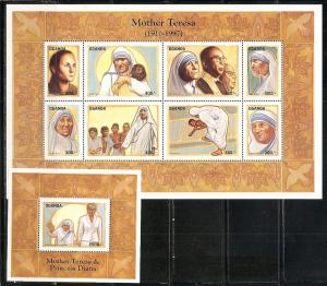 Uganda 1535-6 1998 Mother Teresa and Diana m/s and s.s. MNH