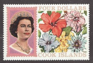 Rare : 1967 Cook Islands Sc# 218a (Type 1, 32½ mm) - $4 QEII Floral - MNH Cv$40