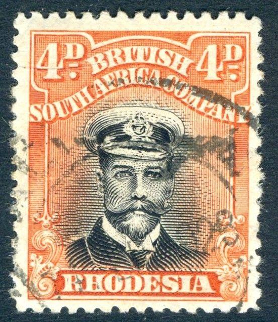 RHODESIA-1922-23 4d Black& Orange-Vermilion Sg 294 FINE USED V18588