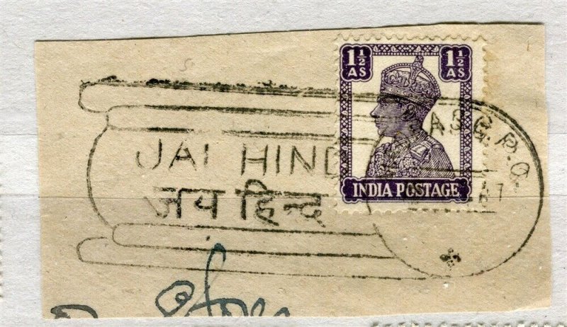 INDIA; 1940s early GVI JAI HIND fine POSTMARK PIECE