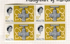 MALTA; 1961 early QEII George Cross issue Mint hinged 1.5d. Block
