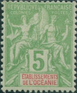 French Oceania 1892 SG14 5c green and red navigation and commerce MH