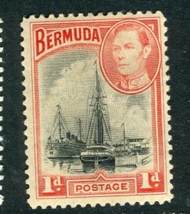 BERMUDA; 1938 early GVI Pictorial issue fine Mint hinged Shade of 1d. value