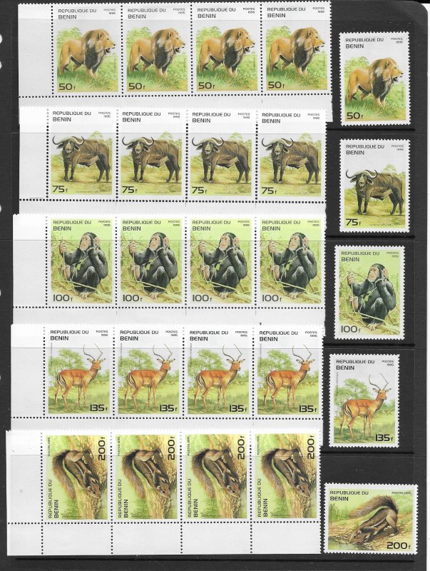 Benin 774-9 Animals MNH cpl. set x 10 w/SS vf, 2020 CV $71.50