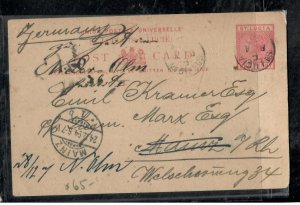 ST LUCIA COVER (P1209B)  1894 QV 1D PSC SENT TO GERMANY, LONG MESSAGE 