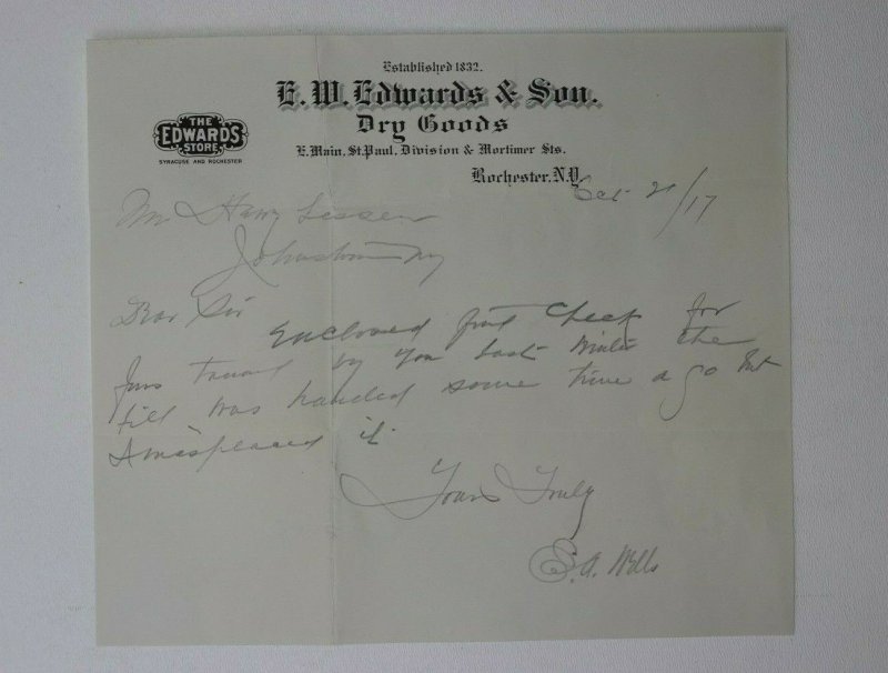 US Sc# 444 on Cover Rochester NY 1917 Vintage Edward Store Letterhead Stationary