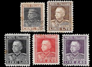 Italy 1927-29 Sc 192-96 MH & U vg-vf Vittorio Emanuelle 2014 SCV in $91.25