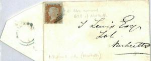 GB WALES Cover BLUE NUMERAL Carmarthens *Whitland* UDC Penny Red {samwells}CX147 