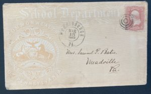 1865 Harrisburg PA USA Commonwealth Of Pennsylvania Official Cover To Meadville