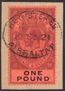 Gibraltar 1912 GV £1 Violet (SG Pur) & Black on red Scott 75 SG 85 VFU Cat $275