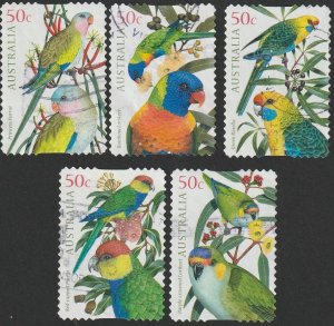 Australia 2005 Sc#2340-2344 5x50c Set of Australian Parrots USED-F-VF.