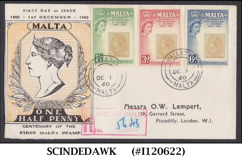 MALTA - 1960 CENTENARY OF FIRST MALTA STAMP FDC