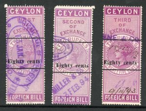 Ceylon Foreign Bill BF63 80c on 2r25 1st 2nd and 3rd Exchange