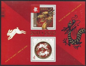 Canada #2496a MNH ss, Year of the rabbit / year of the dragon , issued 2012