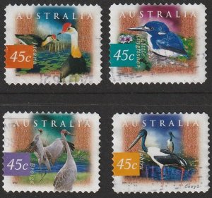 Australia #1536-1539 1997 4x45c Wetland Birds Set. USED-F-VF-NH.