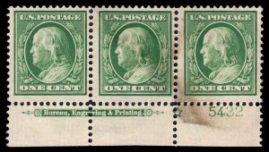 USA 331 Mint (No Gum) Plate # Strip of 3 (Imprint X) (3mm Spacing) (Stained)